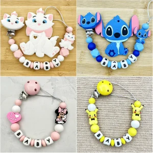 Name English Letters Baby Silicone Pacifier Clips Chains Holder Teether Pendants Teething Baby Gifts