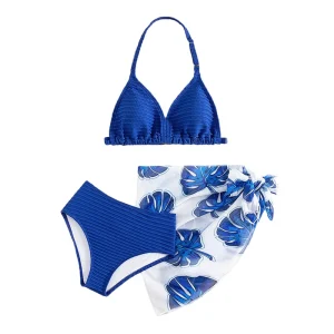 3pack Children Girls Printed Bikini Sets with Skirts Kids Swimsuit 8-11 Years Children's Swimwear