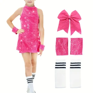 Jazz sequin dance costume girl 5pcs/set Kid hip hop sequin cheerleading Campus Party