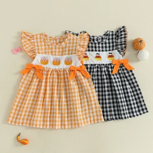 Infant Baby Boy Halloween Romper Plaid Ghost Embroidered