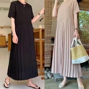 Summer 2024 Korean Sle Loose Slimming ort Sve Chiffon Pleated Long Dr Women's